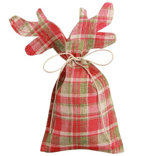 Floristik21 Karierte Geschenktüte Stoff Weihnachten Rentier 22×28cm