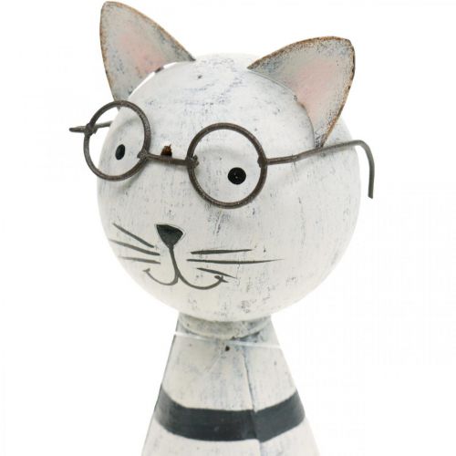 Floristik21 Katze mit Brille, Dekofigur zum Stellen, Katzenfigur Metall Schwarz-Weiß H16cm Ø7cm