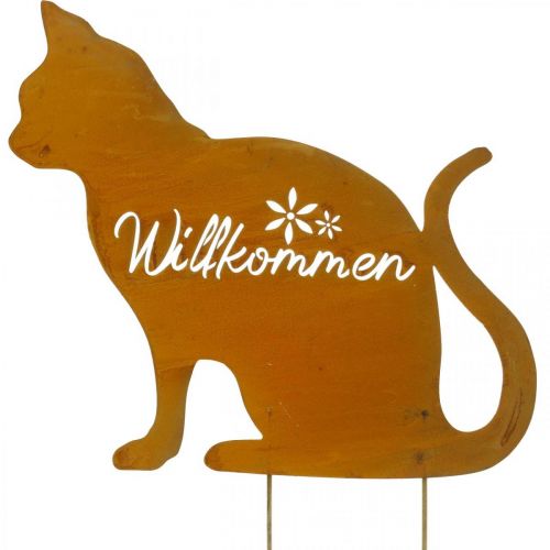 Floristik21 Metallstecker Katze, Willkommensschild, Beetdeko, Gartenstecker Edelrost, Rost-Deko H50cm