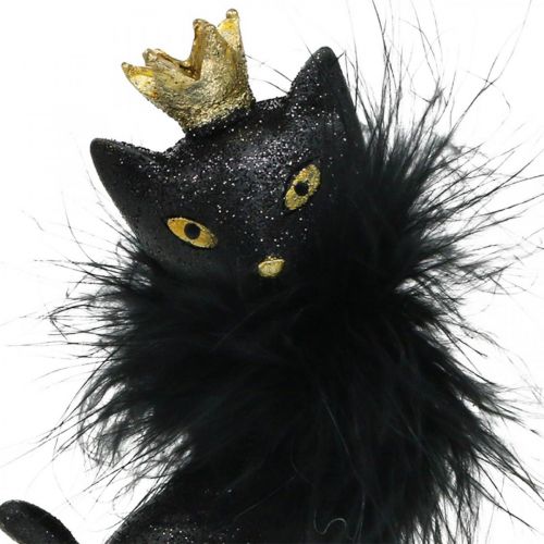 Floristik21 Dekofigur Katze Polyresin mit Krone Schwarz Gold H12,5cm 2St