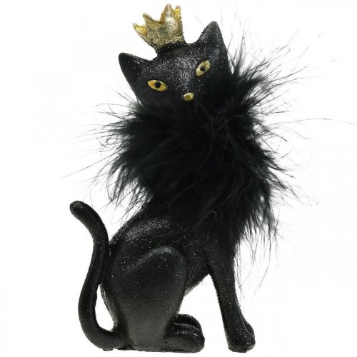 Floristik21 Dekofigur Katze Polyresin mit Krone Schwarz Gold H12,5cm 2St