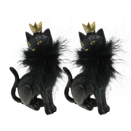 Floristik21 Dekofigur Katze Polyresin mit Krone Schwarz Gold H12,5cm 2St