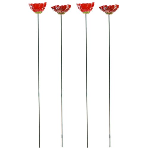 Floristik21 Keramik Deko Mohnblume Gartenstecker Rot, Blickfang für Garten & Balkon, 4er Set
