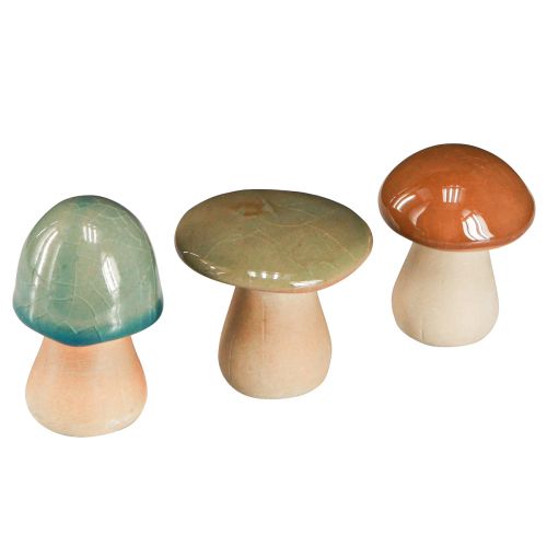 Floristik21 Keramik Pilze Herbstdeko farbenfroh für Tisch und Regal, Deko-Set in Braun Grün Blau 3 Stück H6-7,5cm