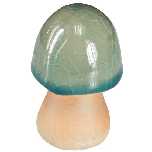 Artikel Keramik Pilze Herbstdeko farbenfroh für Tisch und Regal, Deko-Set in Braun Grün Blau 3 Stück H6-7,5cm