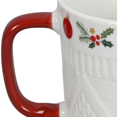Floristik21 Keramik Weihnachtstasse mit Strickmuster und festlichem Dekor, 9cm, Rot-Weiß, 2St