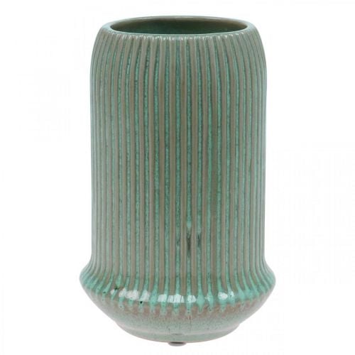 Keramik Vase mit Rillen Keramikvase Hellgrün Ø13cm H20cm