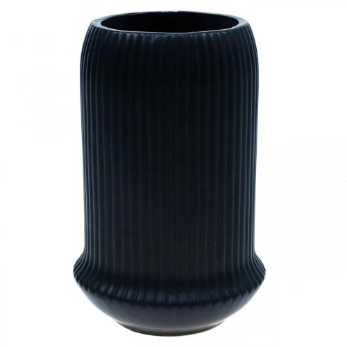 Floristik21 Keramik Vase mit Rillen Schwarz Keramikvase Ø13cm H20cm