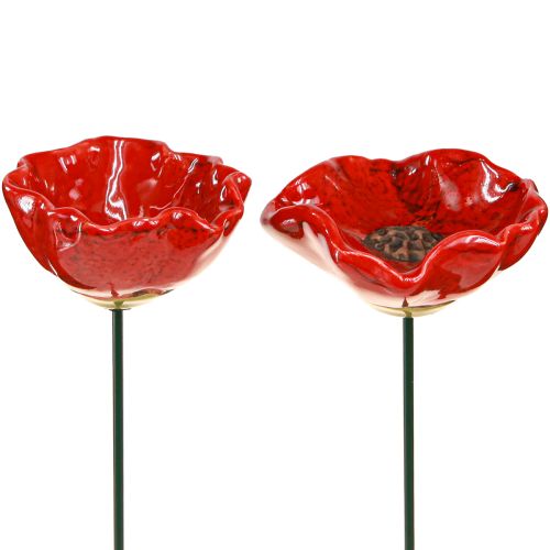 Floristik21 Keramikblumen Mohnblume Gartenstecker Rot 6,5cm Deko 4er Set