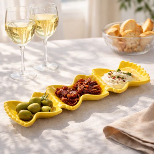 Artikel Gelbe Keramik-Dipschale 31 cm in Pasta-Form für kreative Tischdekoration