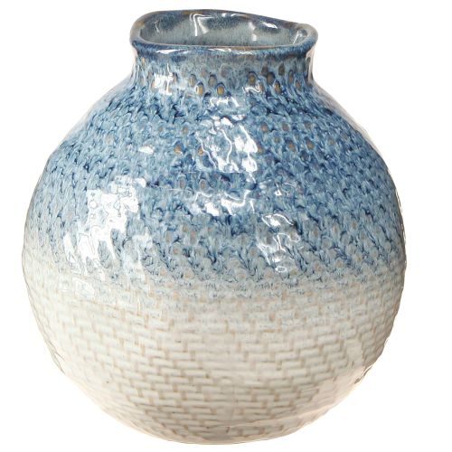 Artikel Keramikvase Blau Weiß Glasiert, Geflochtene Optik H18,5cm Dekoration