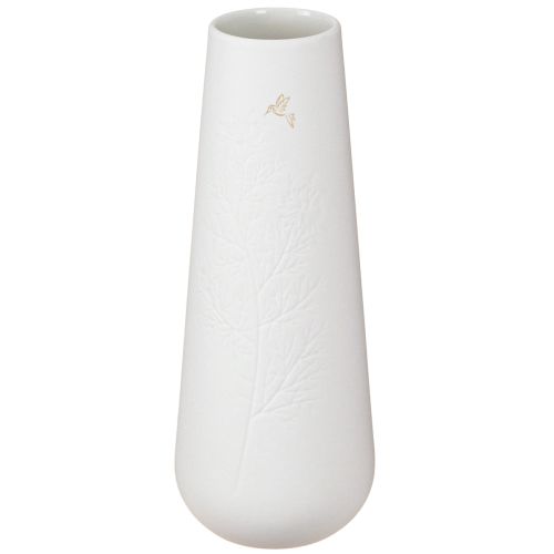 Floristik21 Elegante Keramikvase Weiß Gold mit Vogel Deko Ø6,5cm H19cm 2 St