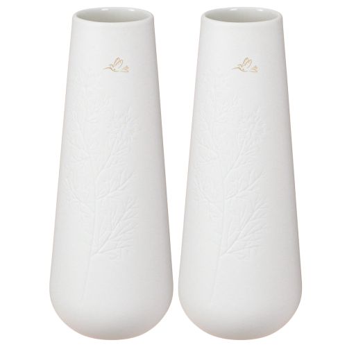 Artikel Elegante Keramikvase Weiß Gold mit Vogel Deko Ø6,5cm H19cm 2 St