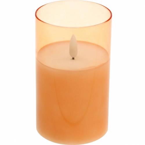 Floristik21 LED-Kerze im Glas Echtwachs Orange Ø7,5cm H12,5cm