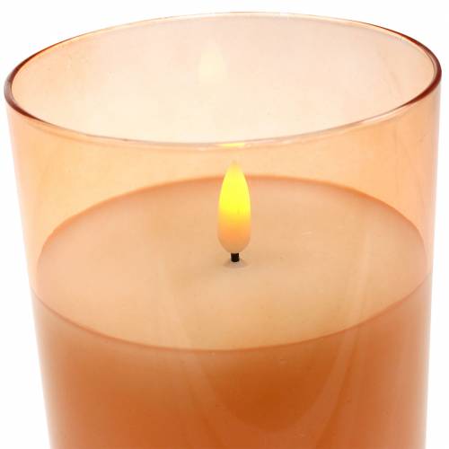 Floristik21 LED-Kerze im Glas Echtwachs Orange Ø10cm H15cm