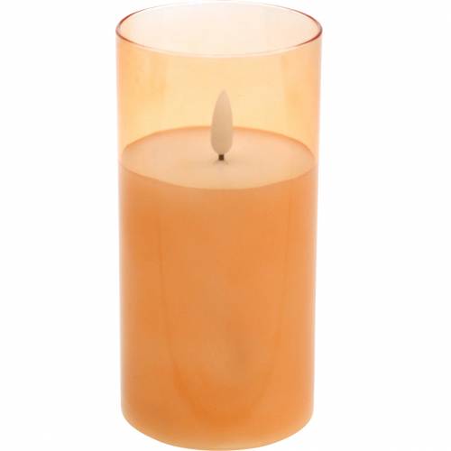 LEDKerze im Glas Echtwachs Orange Ø7,5cm H10cm897754