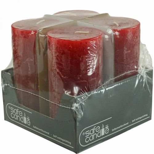 Floristik21 Durchgefärbte Kerzen Rot Rustic Selbstlöschend 70×140mm 4 St