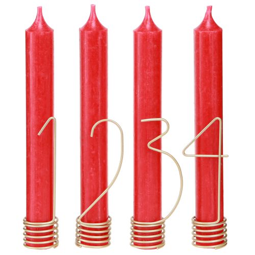 Adventskalender-Kerzenhalter Zahlen 1-4 aus Metall in Mattgold, H10cm, für Adventsdeko (4er-Set)