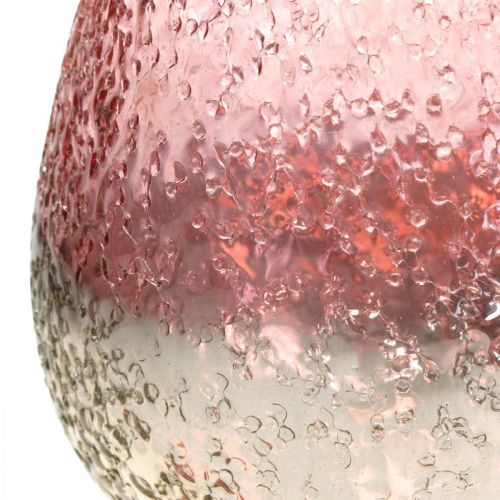 Glaswindlicht, Teelichthalter, Tischdeko, Kerzenglas Rosa/Silbern Ø15cm H15cm