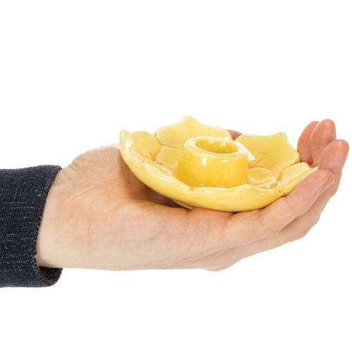 Artikel Keramik Stabkerzenhalter in Blütenform Gelb 11 cm – Set aus 2 dekorativen Kerzenständern