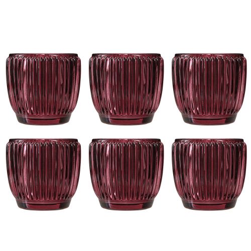 Artikel Glas Windlicht Berry, Retro Kerzenhalter Set Ø7cm H7cm, stimmungsvolle Tischdeko, 6er Pack