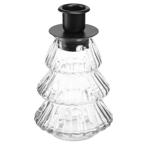 Floristik21 Glas-Kerzenhalter für Stabkerzen Tannenbaum 13,5 cm 2er Set – Stilvolle Weihnachtsdeko