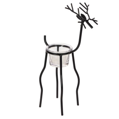 Kerzenhalter Rentier aus Metall mit Teelichtglas 28 cm Schwarz
