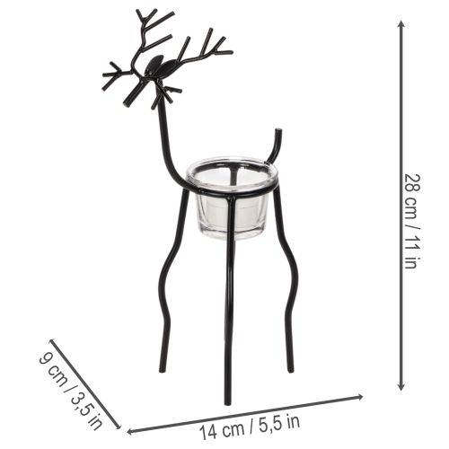 Kerzenhalter Rentier aus Metall mit Teelichtglas 28 cm Schwarz | Floristik21.de