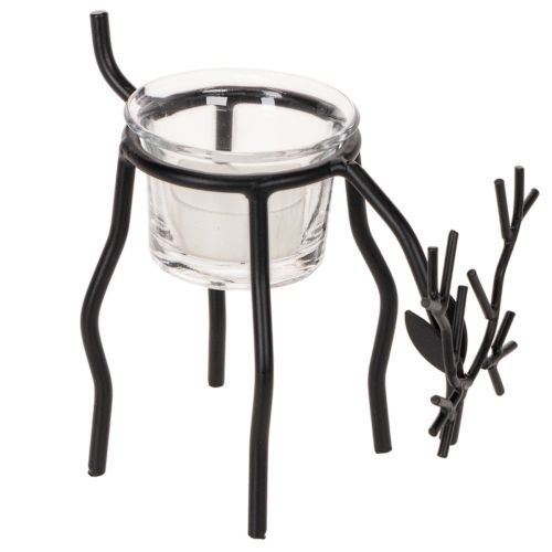 Kerzenhalter Rentier aus Metall mit Teelichtglas, 15 cm, Schwarz