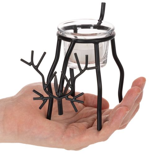 Kerzenhalter Rentier aus Metall mit Teelichtglas, 15 cm, Schwarz | Floristik21.de