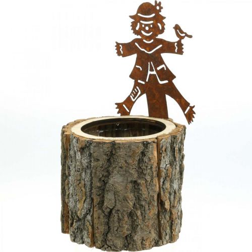 Artikel Blumentopf Holz Pflanzgefäß Holzoptik Rost Vogelscheuche H24,5cm