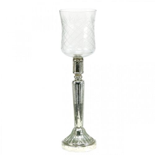 Floristik21 Windlicht Glas Kerzenständer Antik Look Silber Ø11,5cm H42,5cm