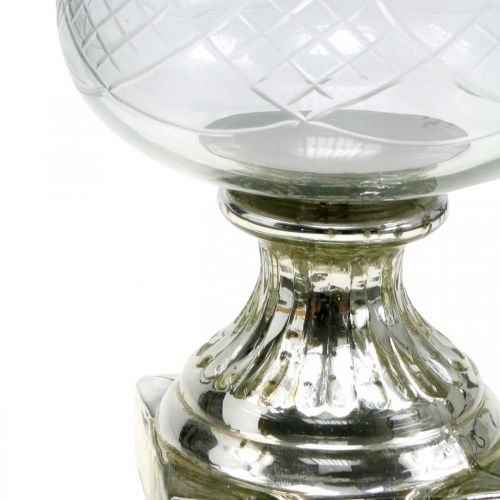 Floristik21 Windlicht Glas mit Sockel Antik Optik Silbern Ø17cm H31,5cm