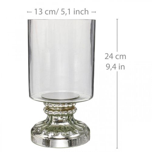 Floristik21 Windlicht Glas Kerzenglas Antik Look Silber Ø13cm H24cm