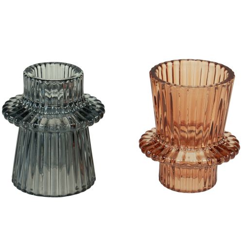 Artikel Kerzenhalter Glas Kerzenständer Grau Braun H6,5cm 2St