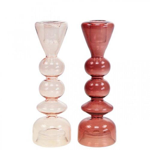 Floristik21 Kerzenhalter Glas Kerzenständer Rosa/Rose Ø5-6cm H19cm 2St