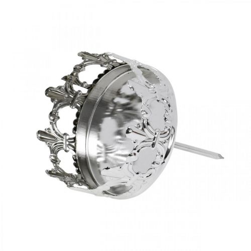 Kerzendeko Krone, Teelichthalter zum Stecken, Adventsdeko Silbern Ø5,5cm 4St