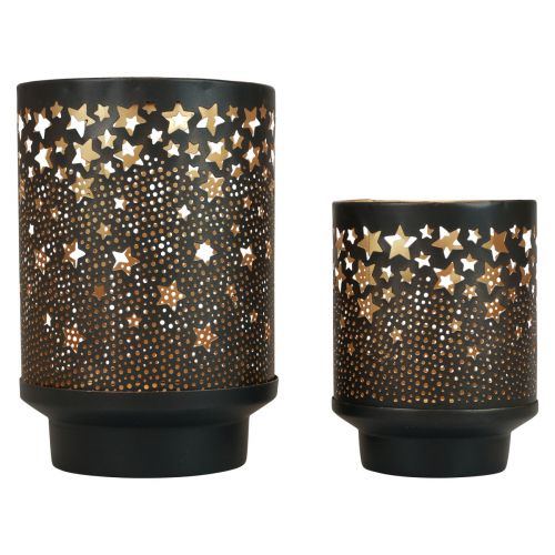 Kerzenhalter Metall Schwarz/Gold Sterne H13,5cm/19cm 2er-Set