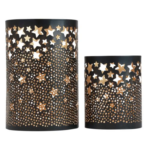 Floristik21 Kerzenhalter Metall Sterne Schwarz/Gold H10/15cm 2er-Set