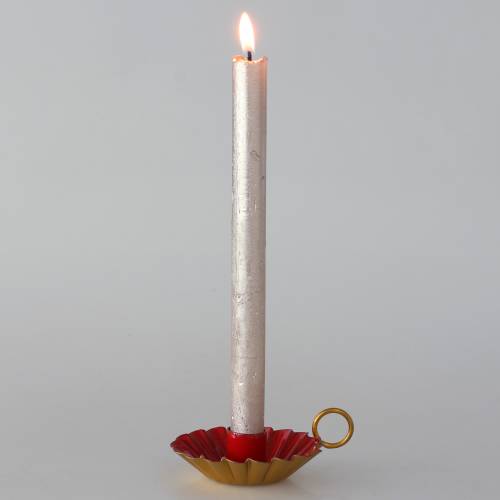 Kerzenhalter mit Griff Emaille-Optik Rot, Gold Ø13cm H4,4cm