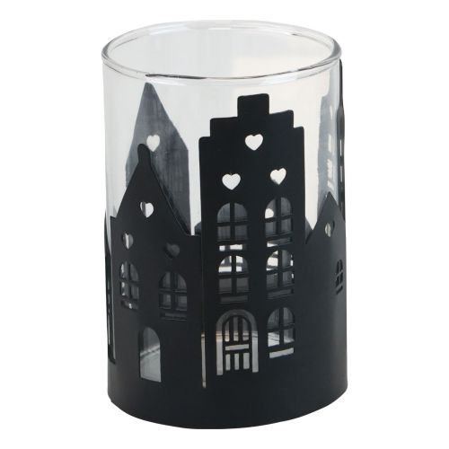 Kerzenhalter Stadtsilhouette, Windlicht Weihnachten Ø8cm H12cm