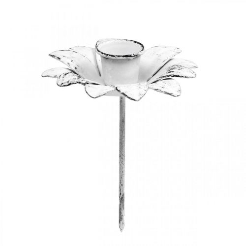Kerzenhalter Blüte Metall Leuchter zum Stecken Weiß Shabby Ø9cm Kerzenhalter Blüte Metall Leuchter zum Stecken Weiß Shabby Ø9cm