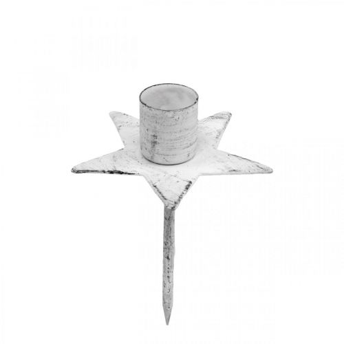 Baumkerzenhalter, Weihnachten, Stern zum Stecken, Kerzendeko aus Metall Weiß Shabby Chic Ø5cm