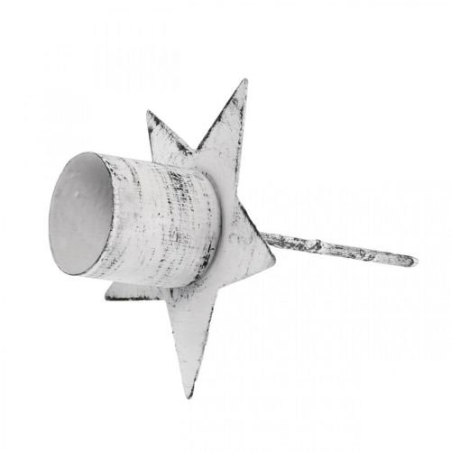 Floristik21 Stern zum Stecken, Spitzkerzenhalter, Adventsdeko, Kerzenhalter aus Metall Weiß, Shabby Chic Ø6cm