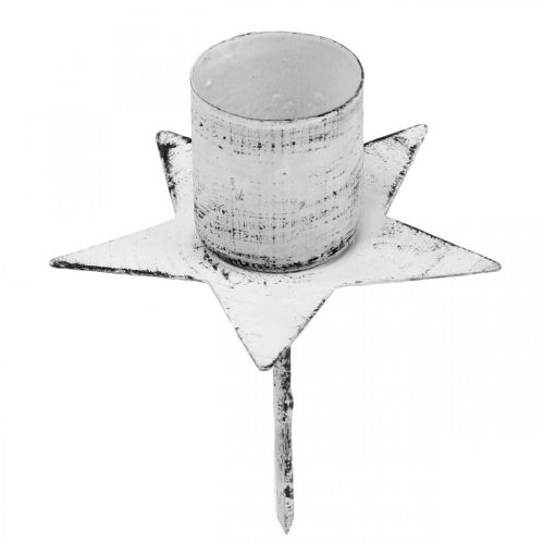 Stern zum Stecken, Spitzkerzenhalter, Adventsdeko, Kerzenhalter aus Metall Weiß, Shabby Chic Ø6cm
