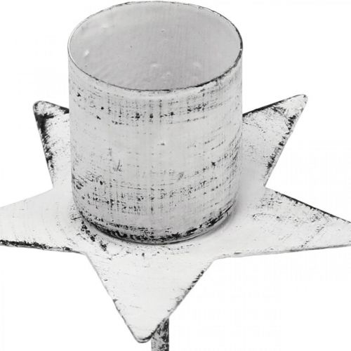 Floristik21 Stern zum Stecken, Spitzkerzenhalter, Adventsdeko, Kerzenhalter aus Metall Weiß, Shabby Chic Ø6cm