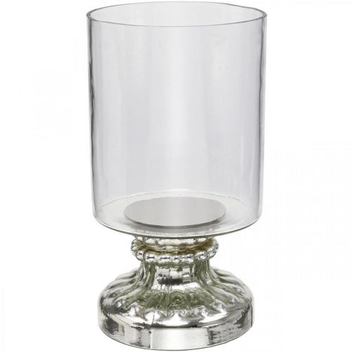Windlicht Glas Kerzenglas Antik Look Silber Ø13cm H24cm