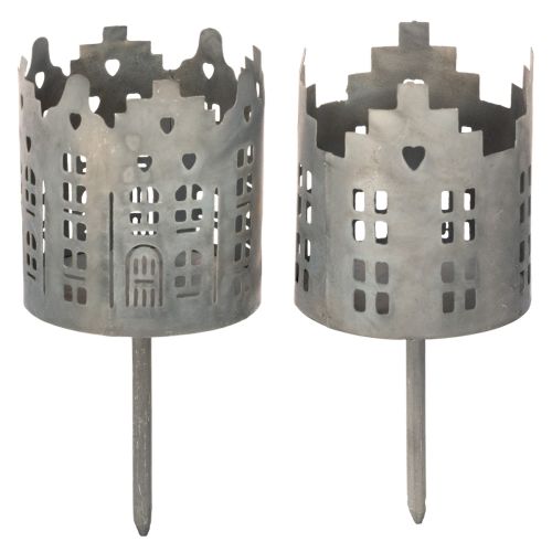 Teelichthalter mit Dorn aus Metall 6 cm Häuser-Design 2er-Set einkaufen | Floristik21.de