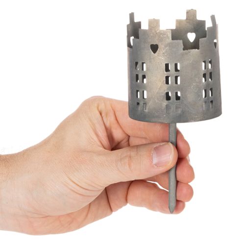 Teelichthalter mit Dorn aus Metall 6 cm Häuser-Design 2er-Set | Floristik21.de