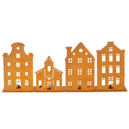 Kerzenständer Weihnachtsbeleuchtung Deko Häuser Rost 52×12cm | Floristik21.de
